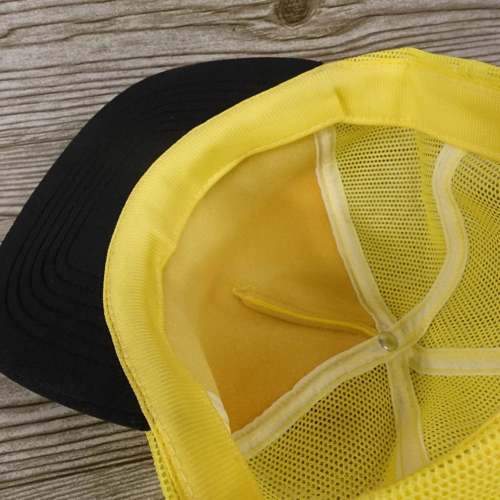 VINTAGE PENNZOIL OIL LOGO RACING YELLOW BLACK VENTED TRUCKER SNAPBACK HAT USA